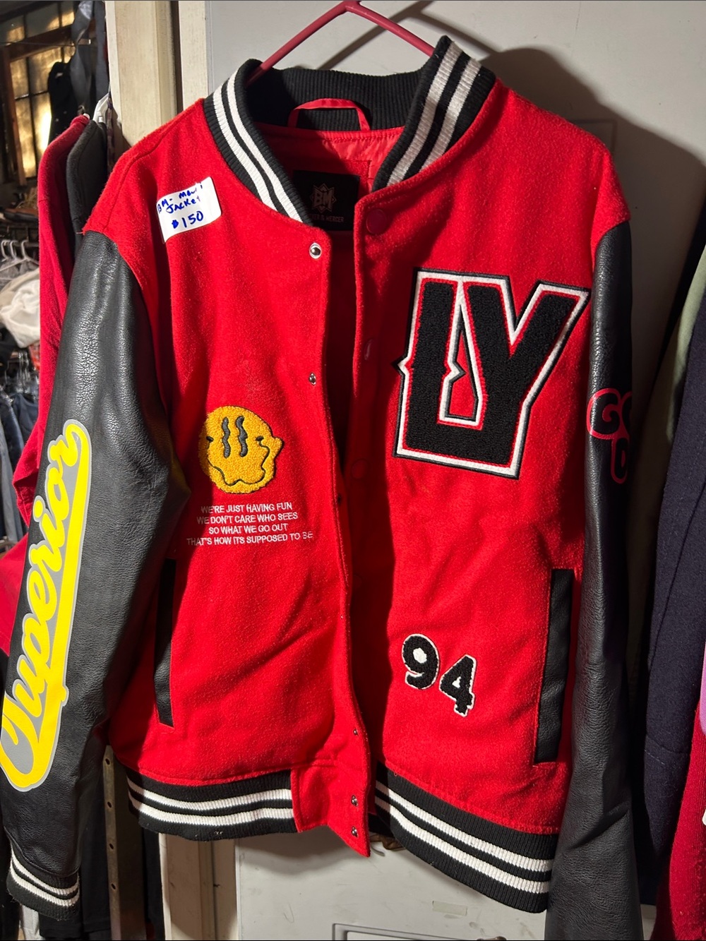 Red & Black Kids Letterman Hoodie Jacket with Patch Details